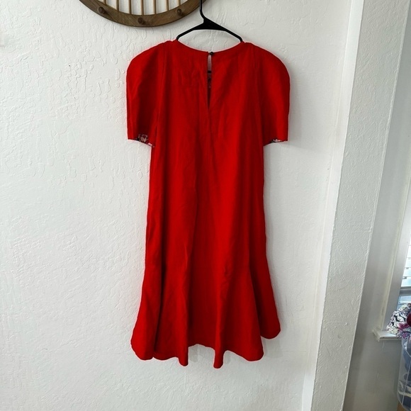 Anthropologie Red Floral Trim Textured Maeve Rousseau Flounced Dress 2 - Picture 14 of 15